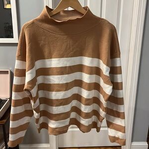 Maeve Anthropologie beige and white striped sweater size medium
